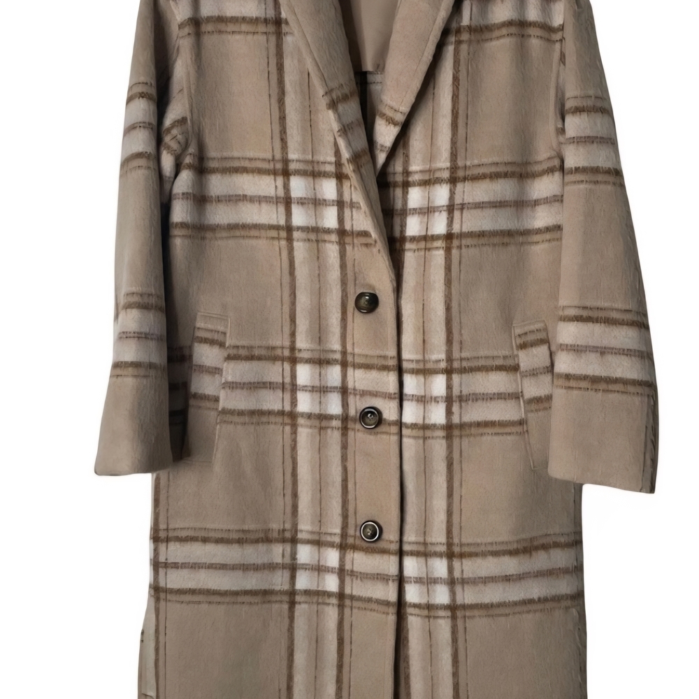 Old Navy Beige Plaid Pea Coat